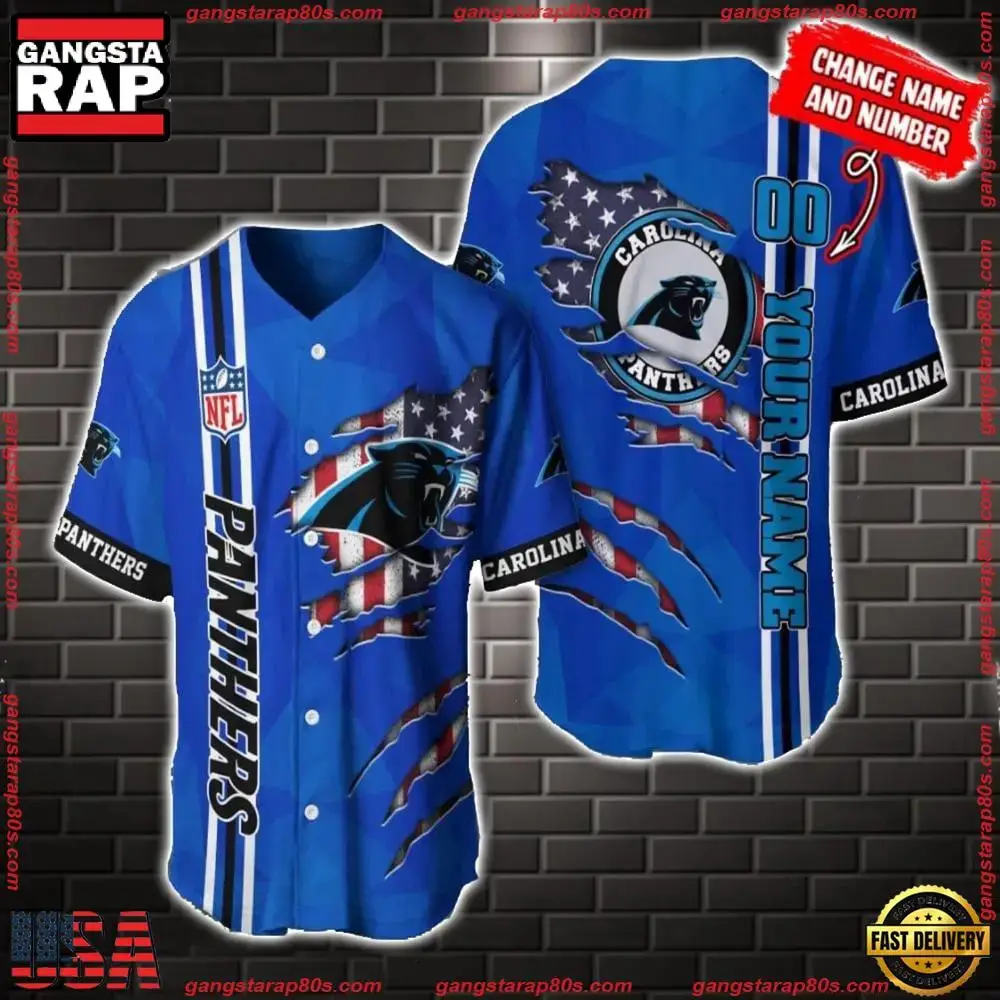 NFL Custom Name Number Carolina Panthers America Flag New Design Baseball Jersey Shirt Gift For Fans Image