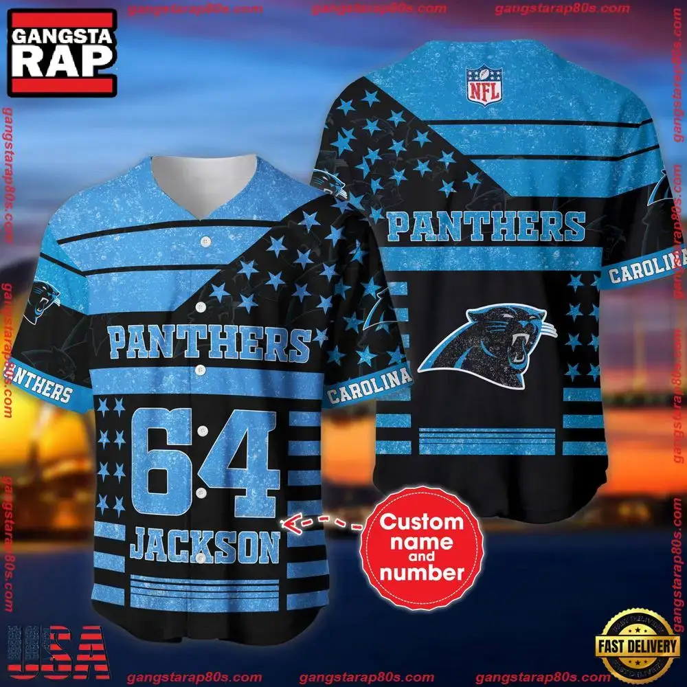 NFL Custom Name Number Carolina Panthers American Flag New Design Baseball Jersey Shirt Image