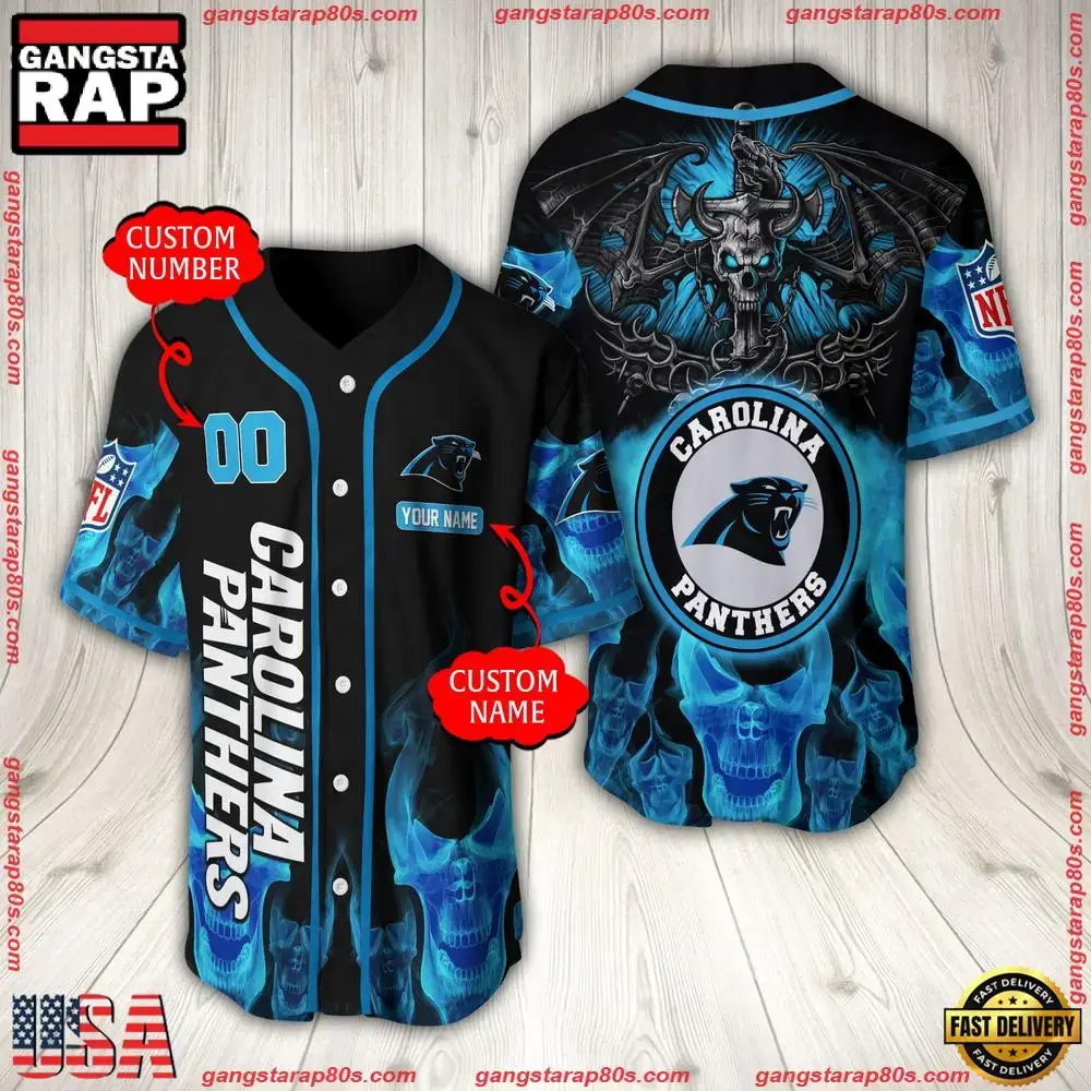 NFL Custom Name Number Carolina Panthers Baseball Jersey Image
