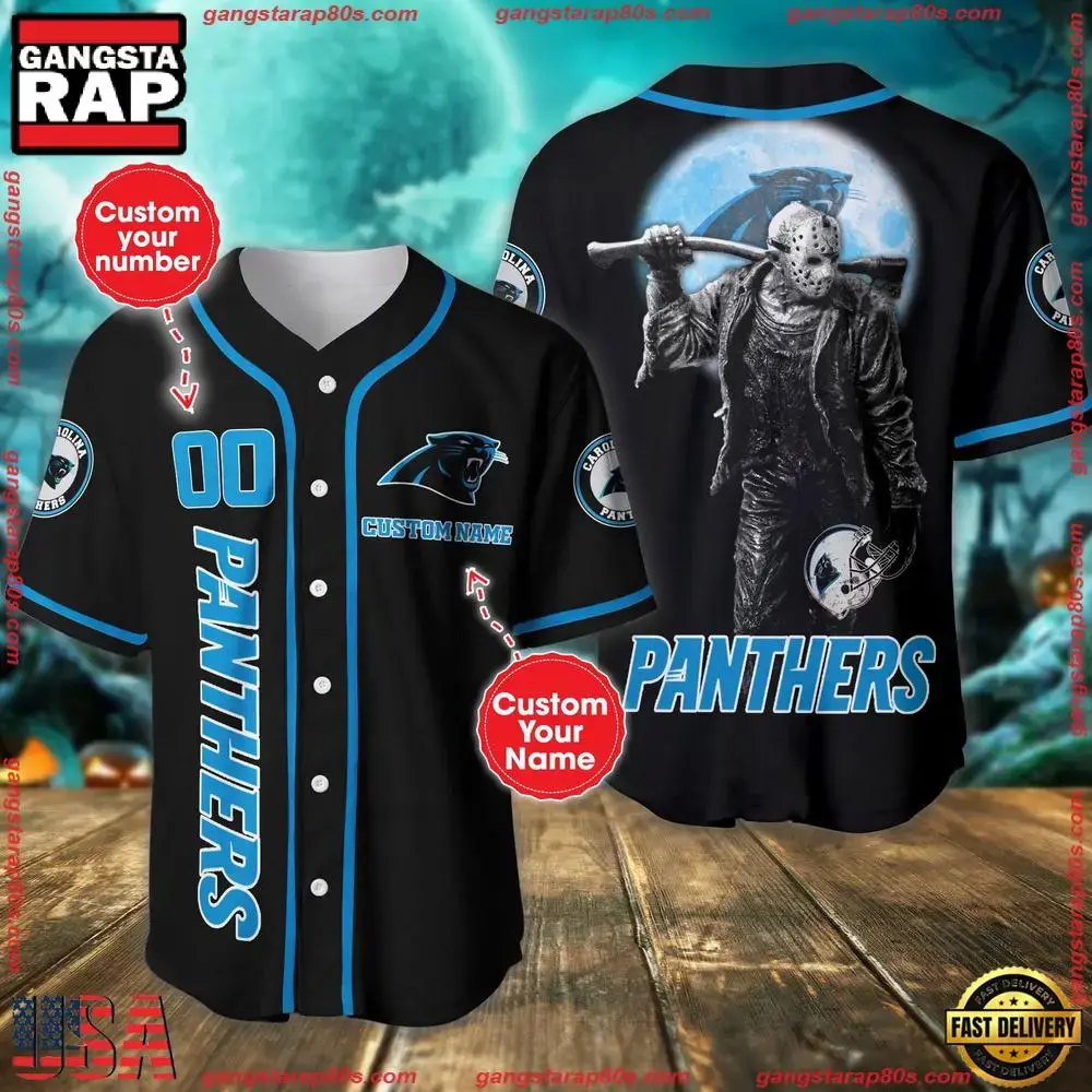 NFL Custom Name Number Carolina Panthers Horror 3D New Design Baseball Jersey Shirt Image