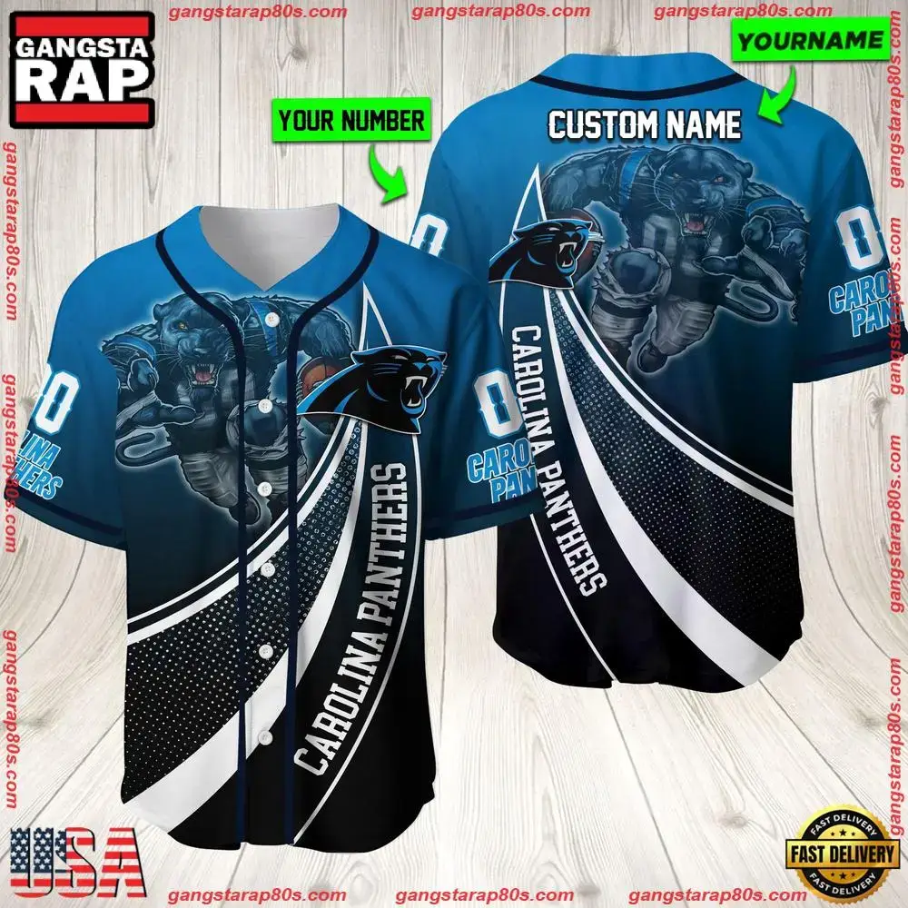 NFL Custom Name Number Carolina Panthers Mascot Football New Design Baseball Jersey Shirt Image