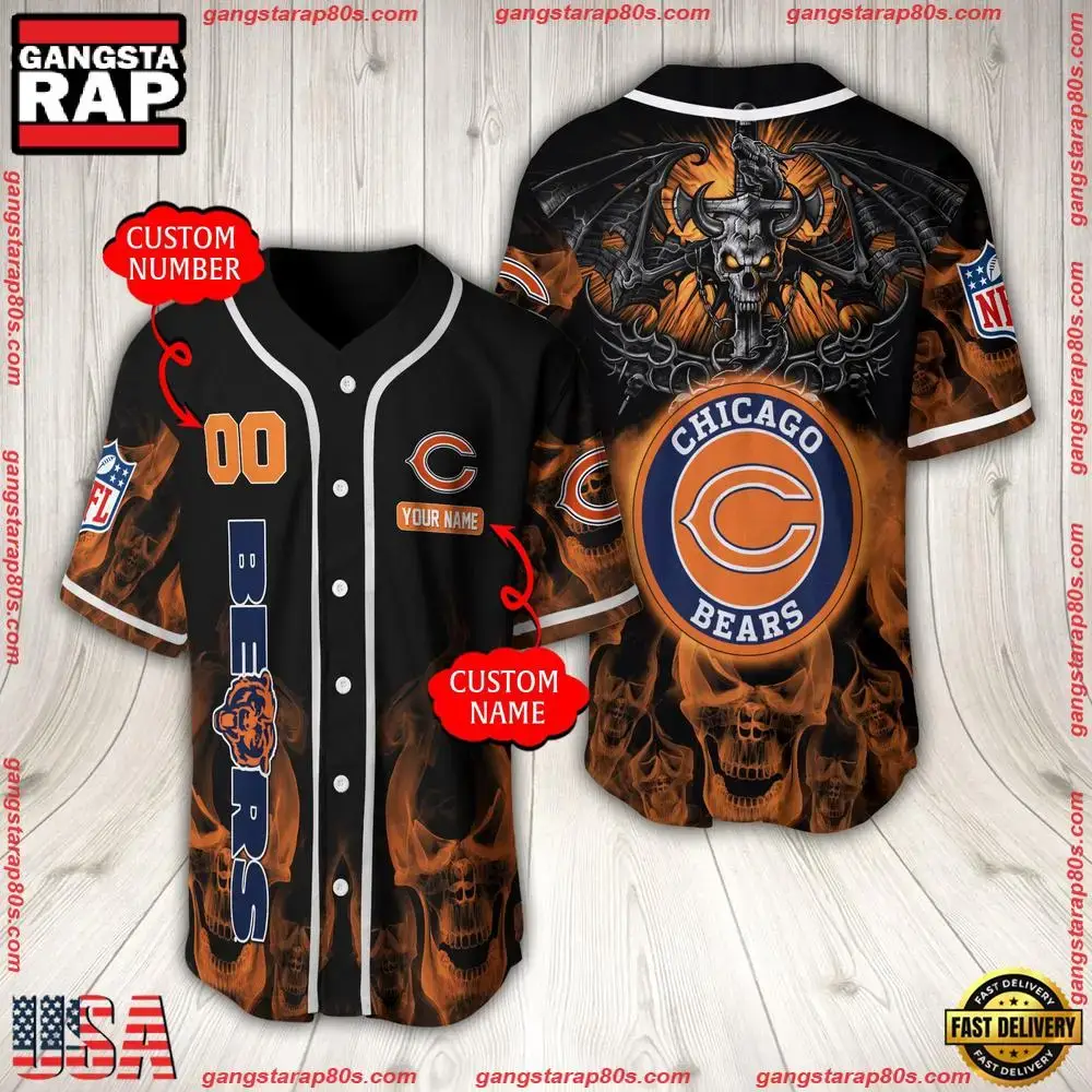 NFL Custom Name Number Chicago Bears Baseball Jersey Image