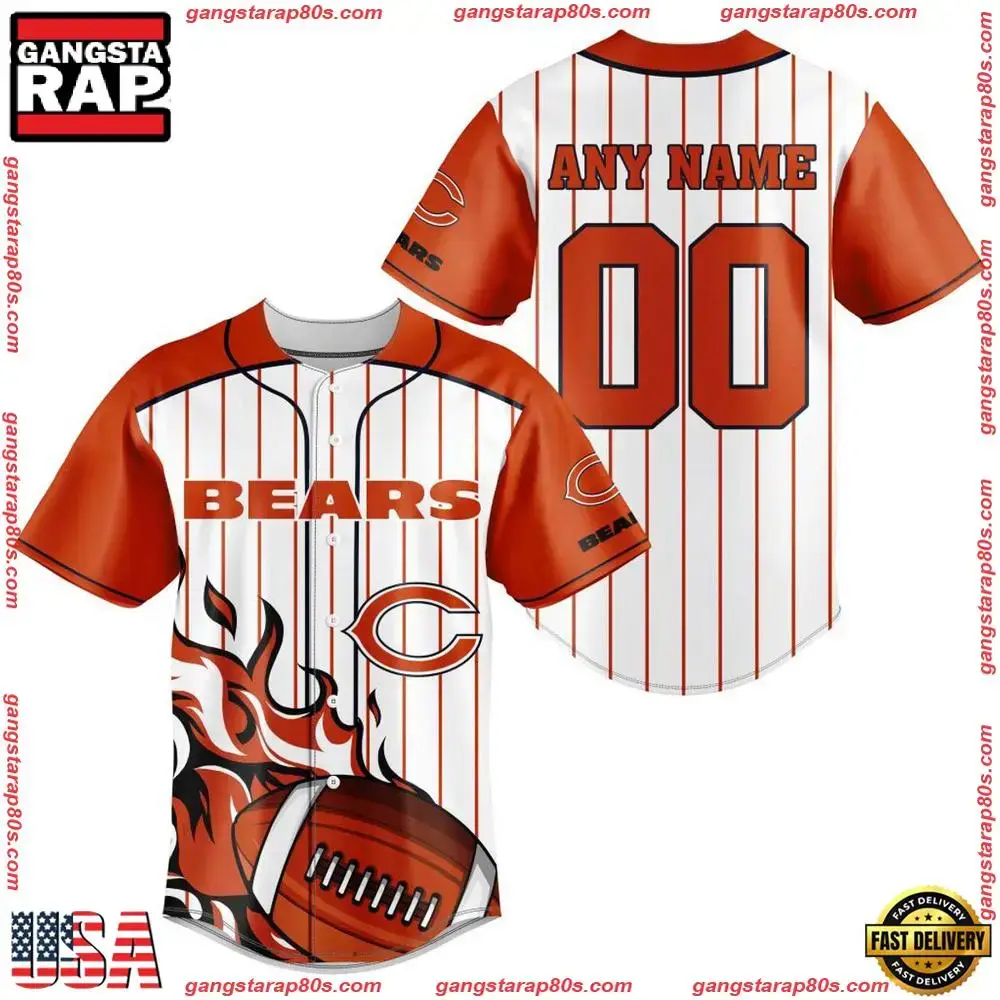 NFL Custom Name Number Chicago Bears Baseball Jersey Shirt Image