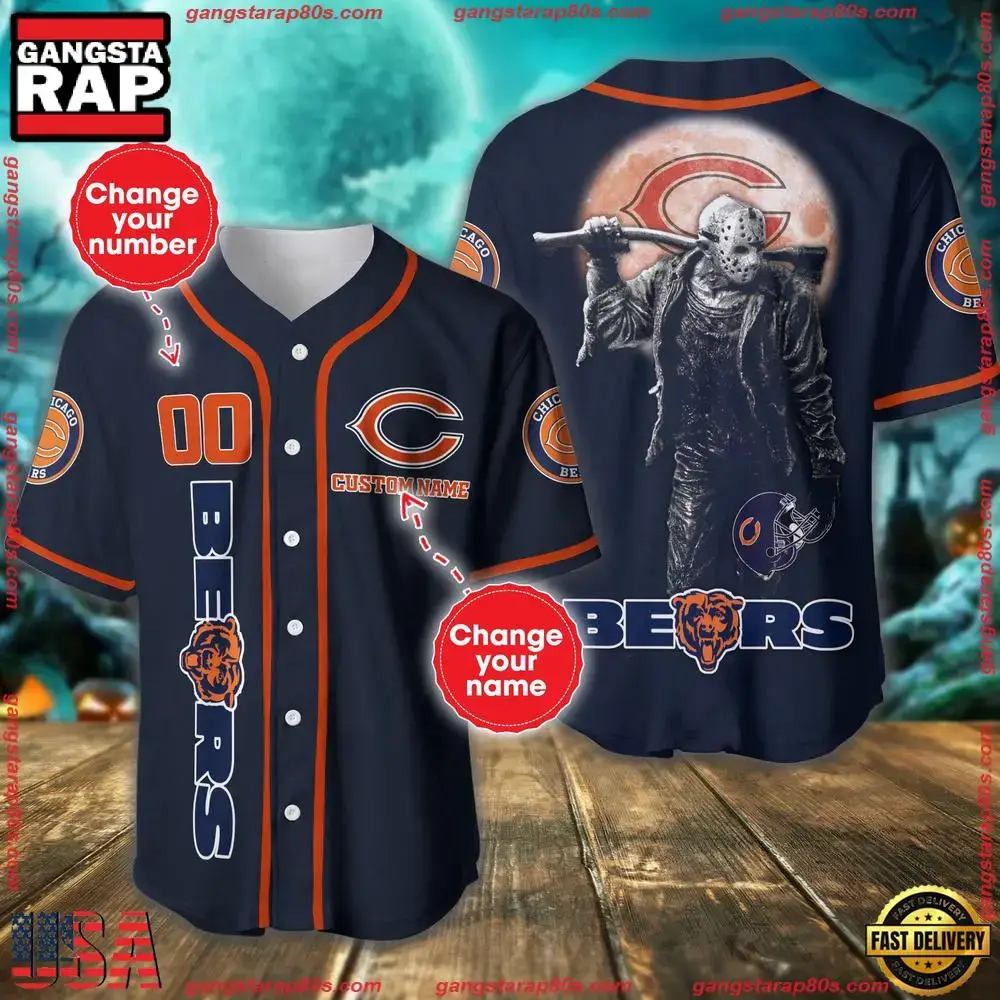 NFL Custom Name Number Chicago Bears Horror 3D New Design Baseball Jersey Shirt Image