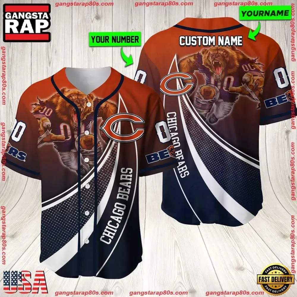 NFL Custom Name Number Chicago Bears Mascot Football New Design Baseball Jersey Shirt Image