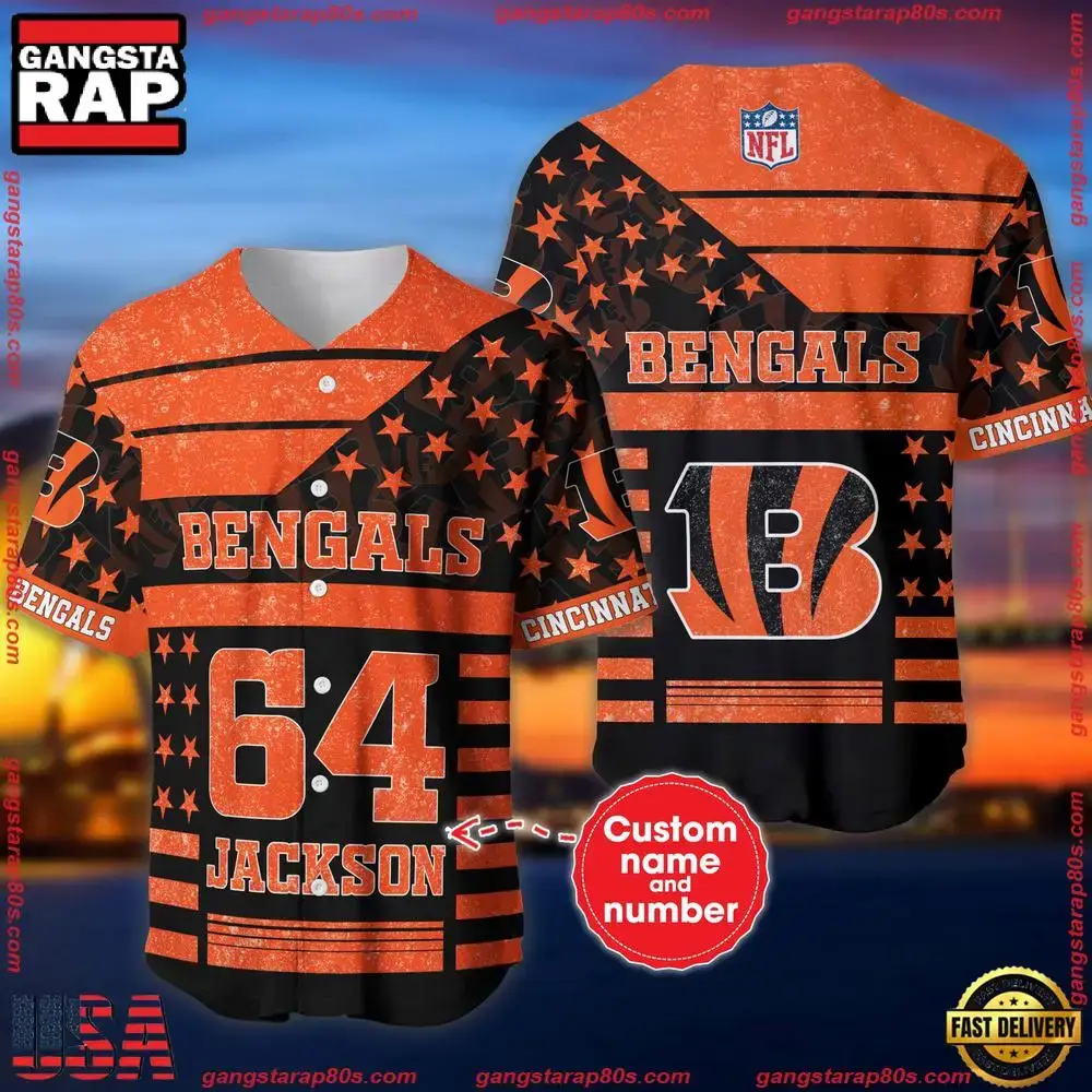 NFL Custom Name Number Cincinnati Bengals American Flag New Design Baseball Jersey Shirt Image