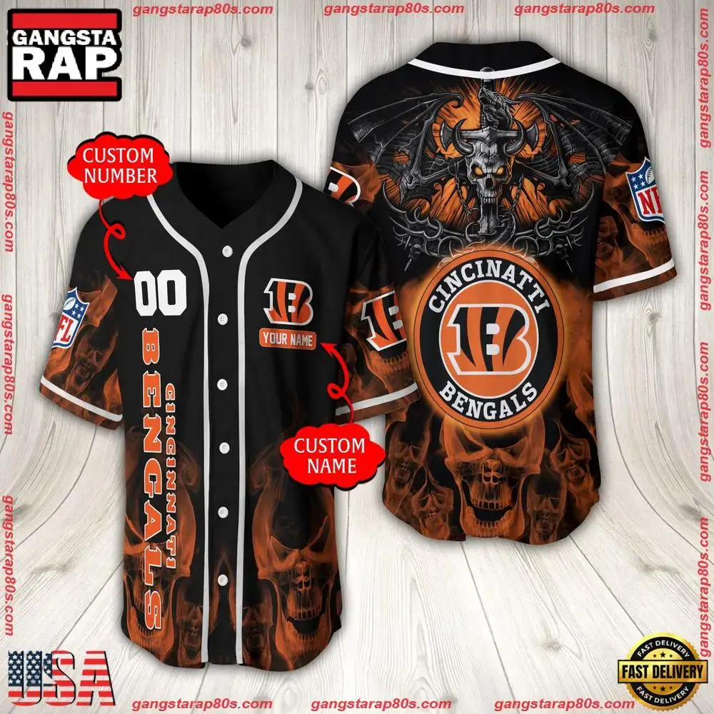 NFL Custom Name Number Cincinnati Bengals Baseball Jersey Image