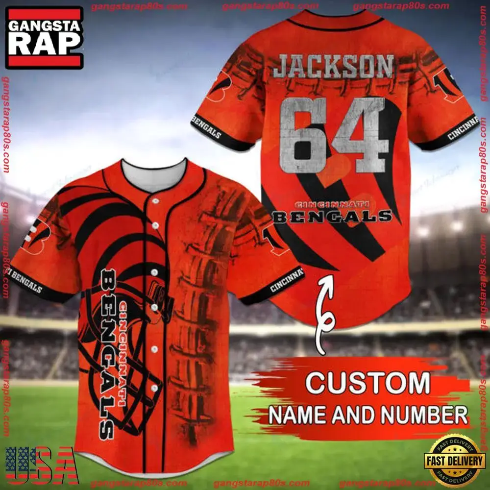 NFL Custom Name Number Cincinnati Bengals Baseball Jersey Shirt Image