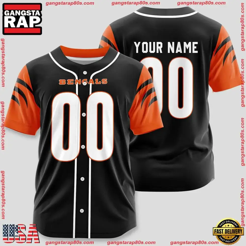 NFL Custom Name Number Cincinnati Bengals Design Baseball Jersey Shirt Image