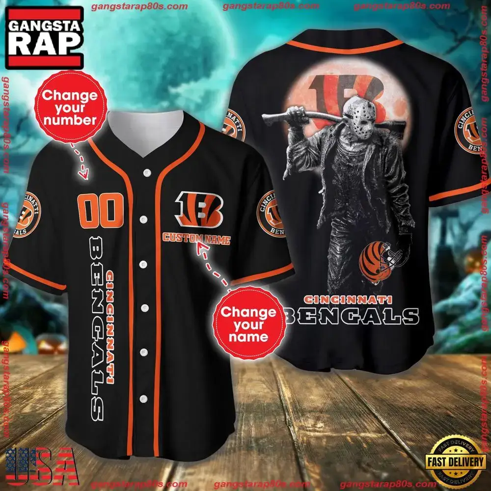 NFL Custom Name Number Cincinnati Bengals Horror 3D New Design Baseball Jersey Shirt Image