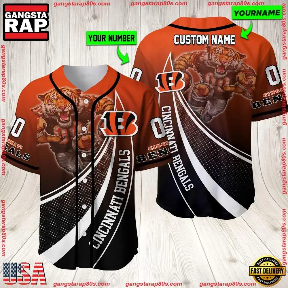 NFL Custom Name Number Cincinnati Bengals Mascot Football New Design Baseball Jersey Shirt Image