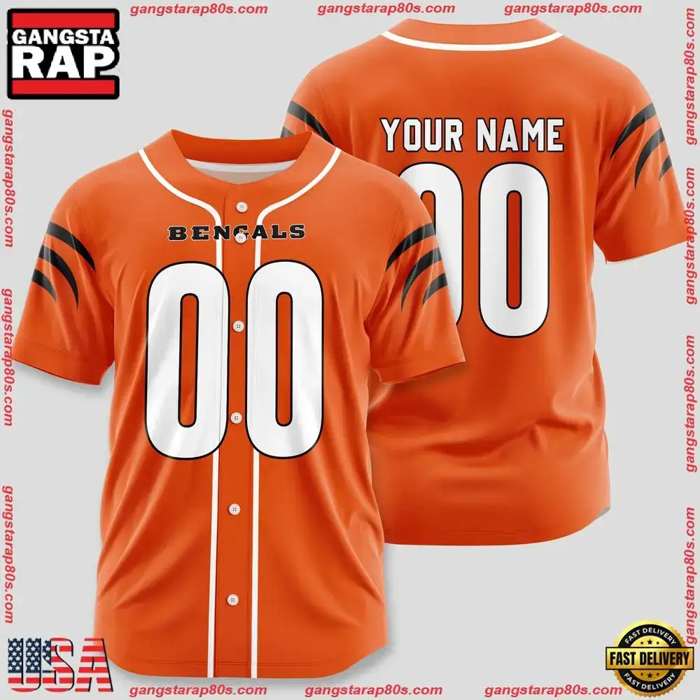 NFL Custom Name Number Cincinnati Bengals Team Baseball Jersey Shirt Image