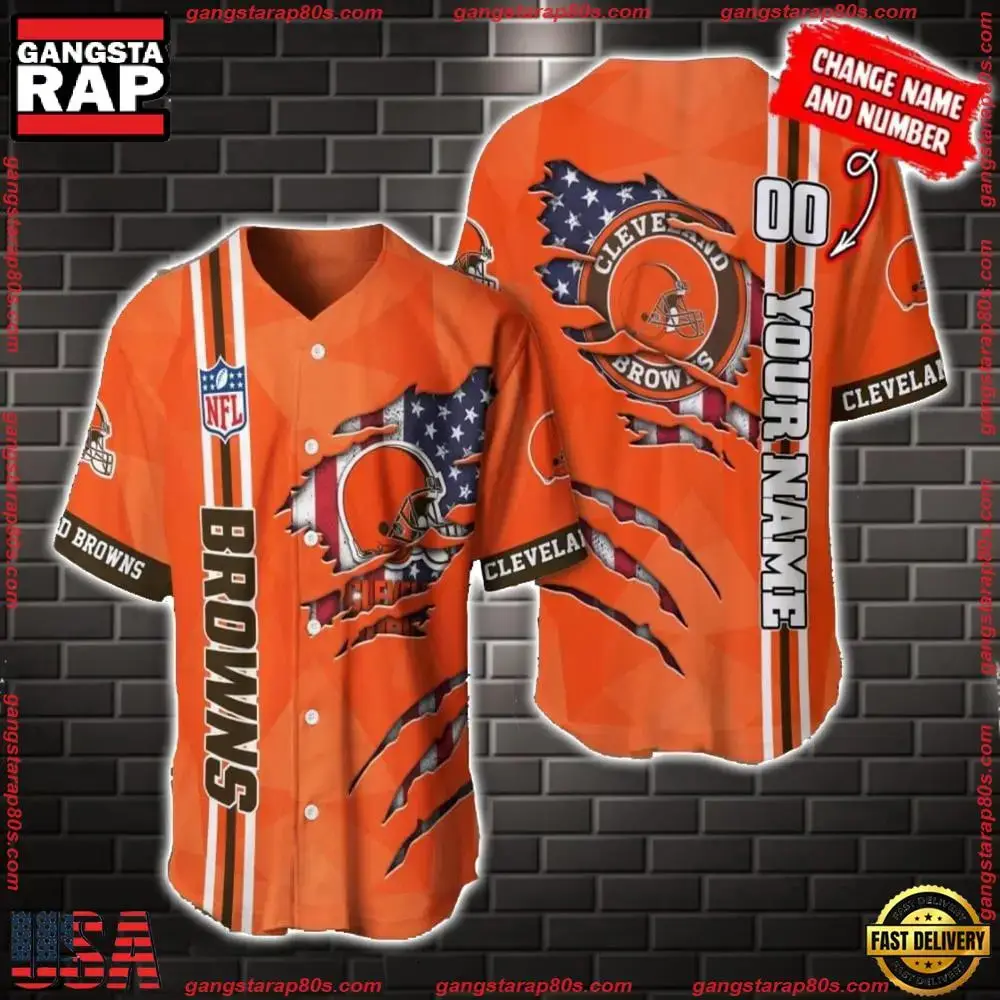 NFL Custom Name Number Cleveland Browns America Flag New Design Baseball Jersey Shirt Gift For Fans Image