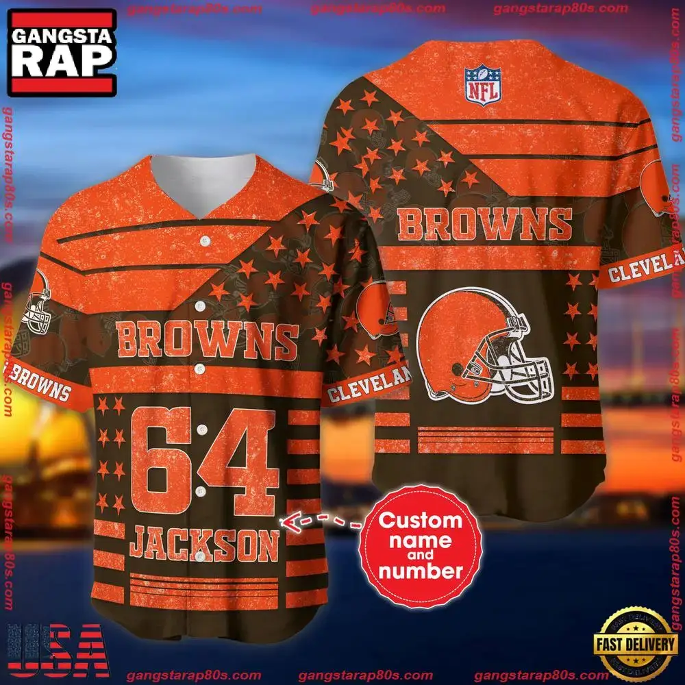NFL Custom Name Number Cleveland Browns American Flag New Design Baseball Jersey Shirt Image