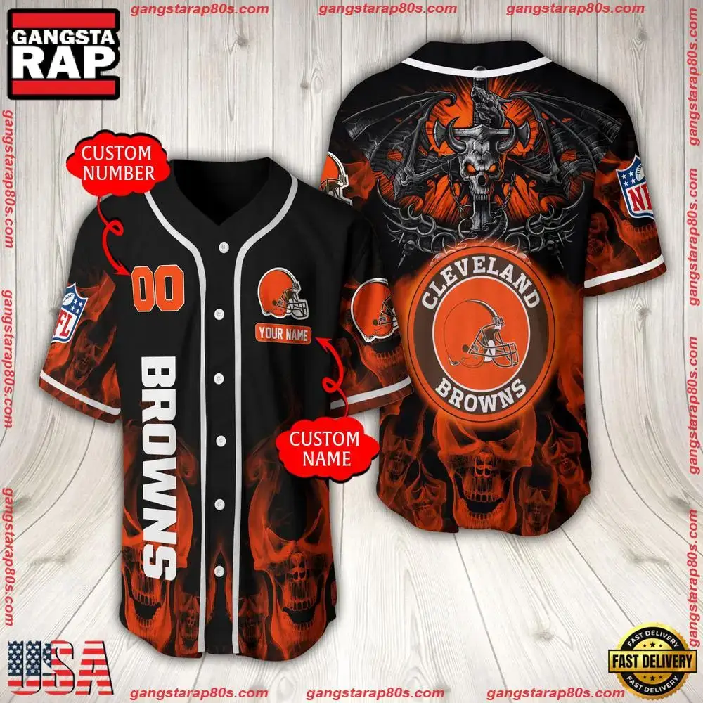 NFL Custom Name Number Cleveland Browns Baseball Jersey Image