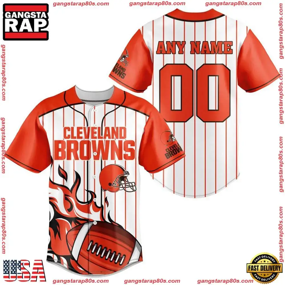 NFL Custom Name Number Cleveland Browns Baseball Jersey Shirt Image