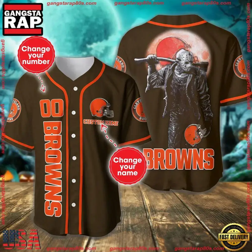 NFL Custom Name Number Cleveland Browns Horror 3D New Design Baseball Jersey Shirt Image