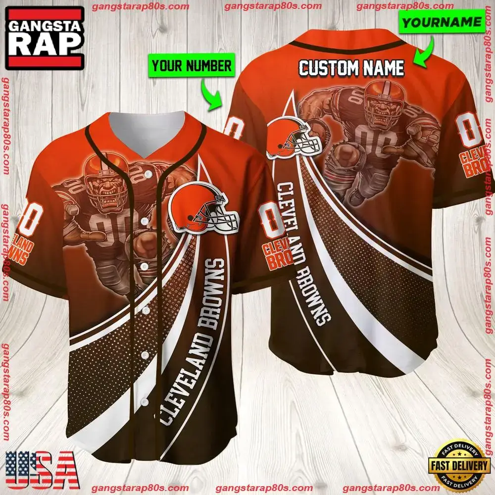 NFL Custom Name Number Cleveland Browns Mascot Football New Design Baseball Jersey Shirt Image