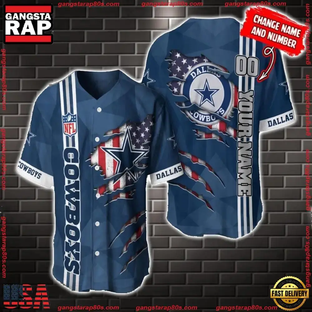 NFL Custom Name Number Dallas Cowboys America Flag New Design Baseball Jersey Shirt Gift For Fans Image