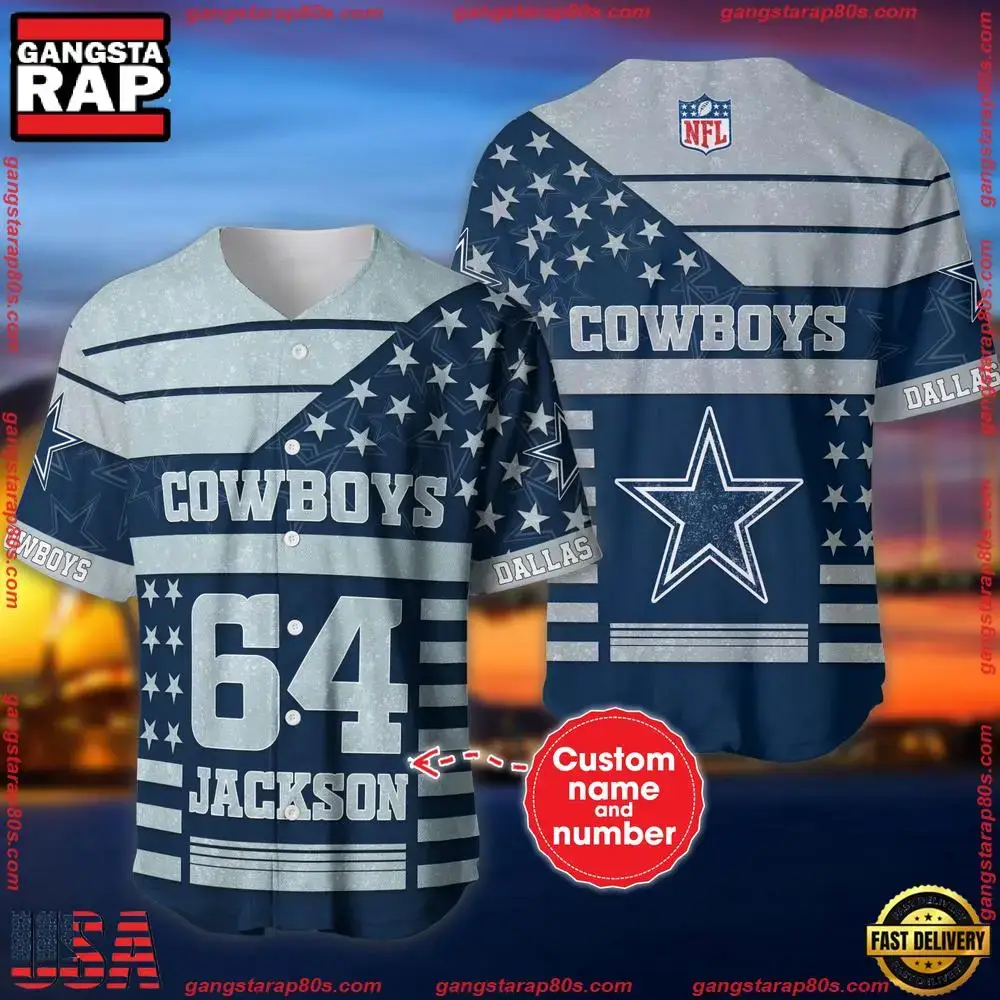 NFL Custom Name Number Dallas Cowboys American Flag New Design Baseball Jersey Shirt Image