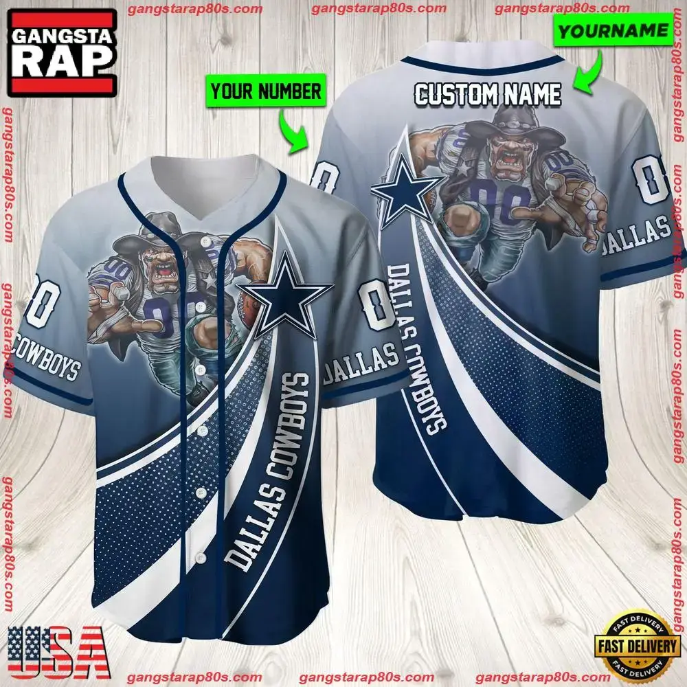 NFL Custom Name Number Dallas Cowboys Mascot Football New Design Baseball Jersey Shirt Image