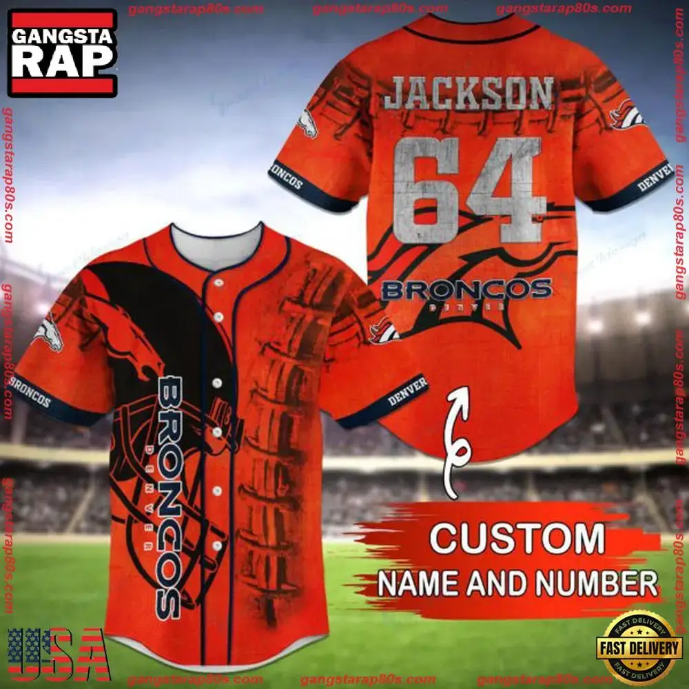 NFL Custom Name Number Denver Broncos Baseball Jersey Shirt Image