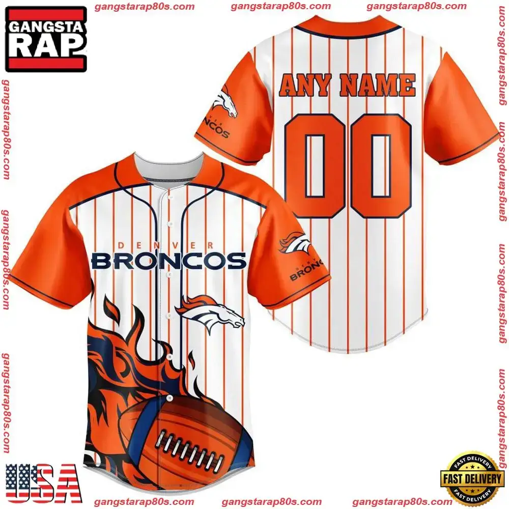 NFL Custom Name Number Denver Broncos Baseball Jersey Shirt Image