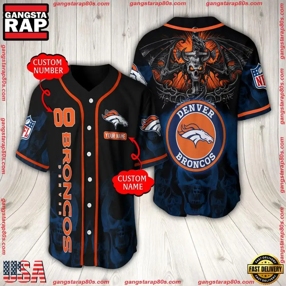 NFL Custom Name Number Denver Broncos Baseball Jersey Image