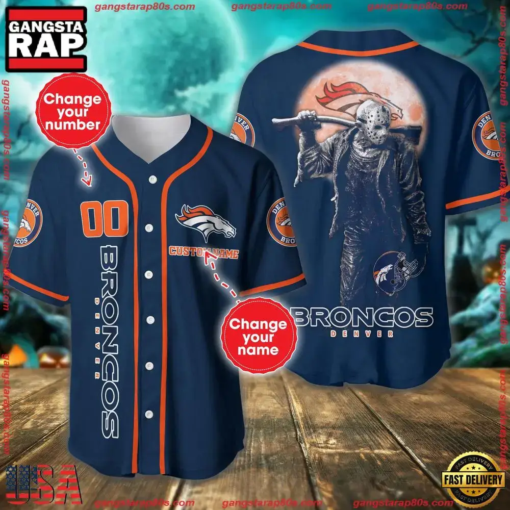 NFL Custom Name Number Denver Broncos Horror 3D New Design Baseball Jersey Shirt Image