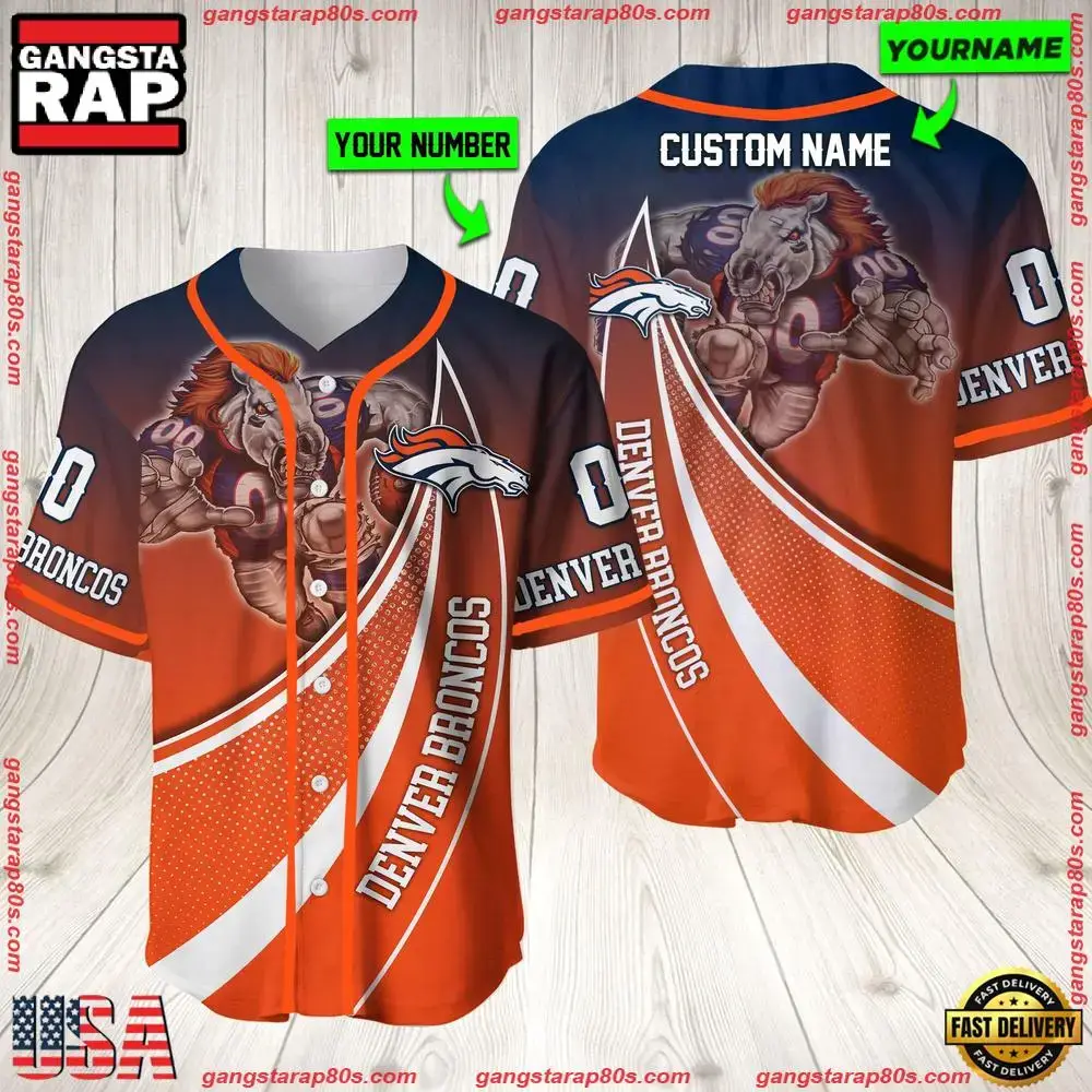 NFL Custom Name Number Denver Broncos Mascot Football New Design Baseball Jersey Shirt Image