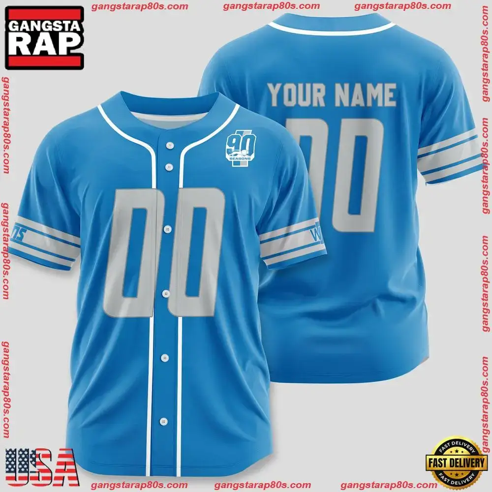NFL Custom Name Number Detroit Lions Design Baseball Jersey Shirt Image
