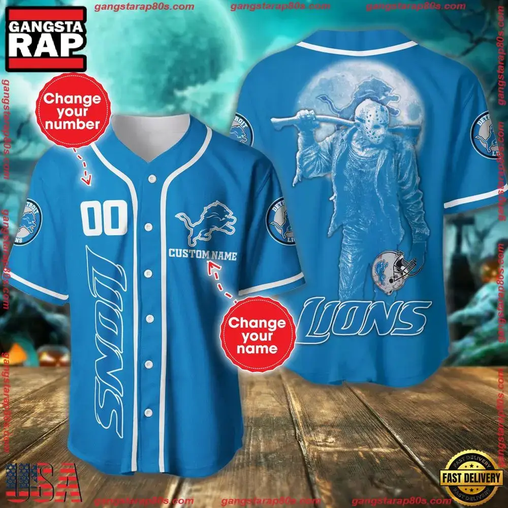 NFL Custom Name Number Detroit Lions Horror 3D New Design Baseball Jersey Shirt Image