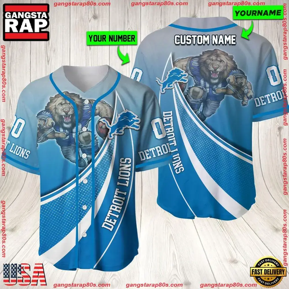 NFL Custom Name Number Detroit Lions Mascot Football New Design Baseball Jersey Shirt Image
