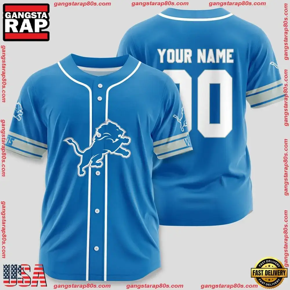 NFL Custom Name Number Detroit Lions Sport Baseball Jersey Shirt Image