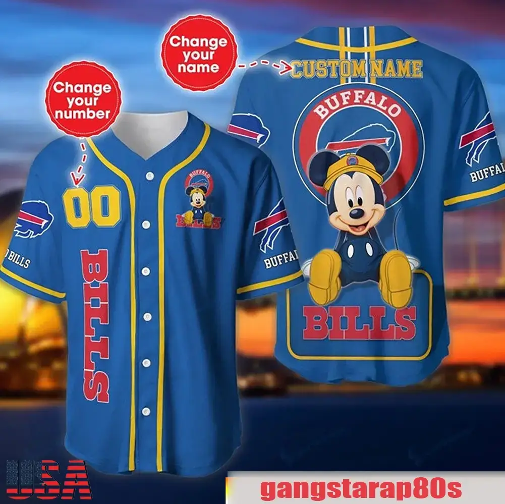 NFL Custom Name Number Disney Mickey Buffalo Bills Baseball Jersey Shirt Image