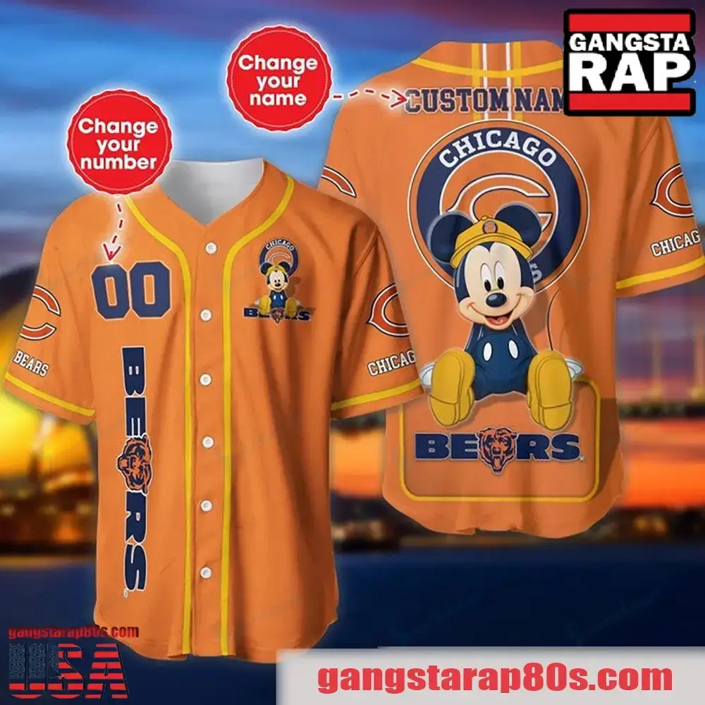 NFL Custom Name Number Disney Mickey Chicago Bears Baseball Jersey Shirt Image
