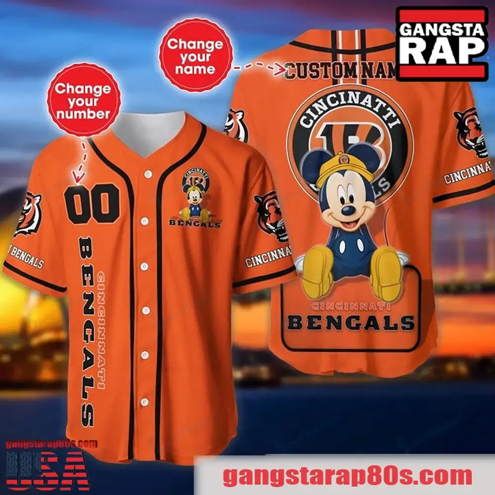 NFL Custom Name Number Disney Mickey Cincinnati Bengals Baseball Jersey Shirt Image