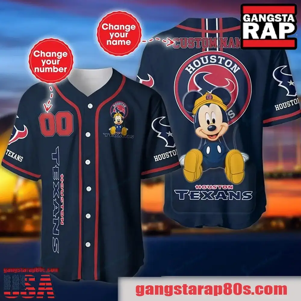 NFL Custom Name Number Disney Mickey Houston Texans Baseball Jersey Shirt Image
