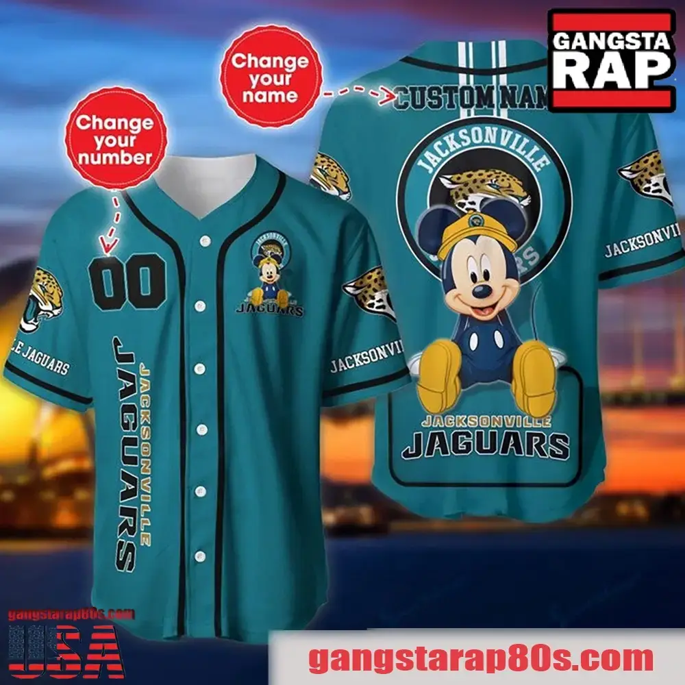 NFL Custom Name Number Disney Mickey Jacksonville Jaguars Baseball Jersey Shirt Image