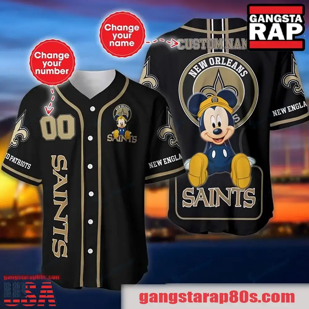 NFL Custom Name Number Disney Mickey New Orleans Saints Baseball Jersey Shirt Image