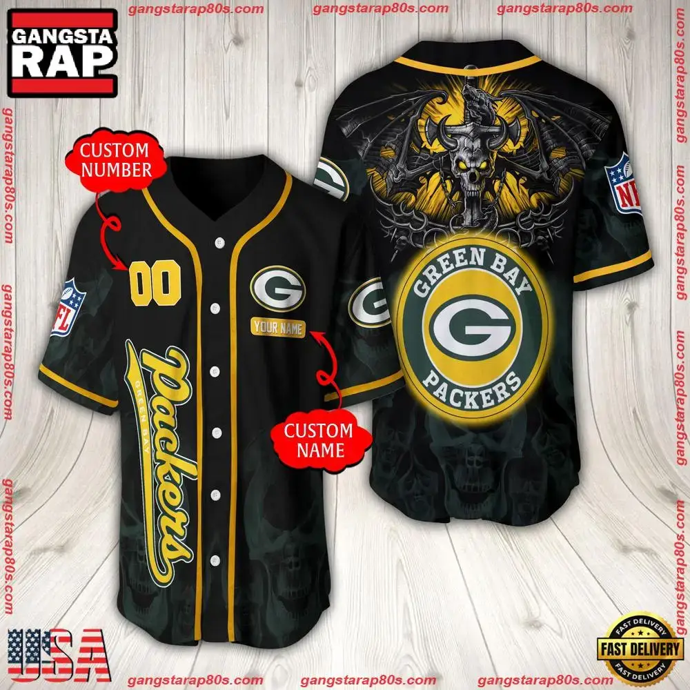 NFL Custom Name Number Green Bay Packers Baseball Jersey Image
