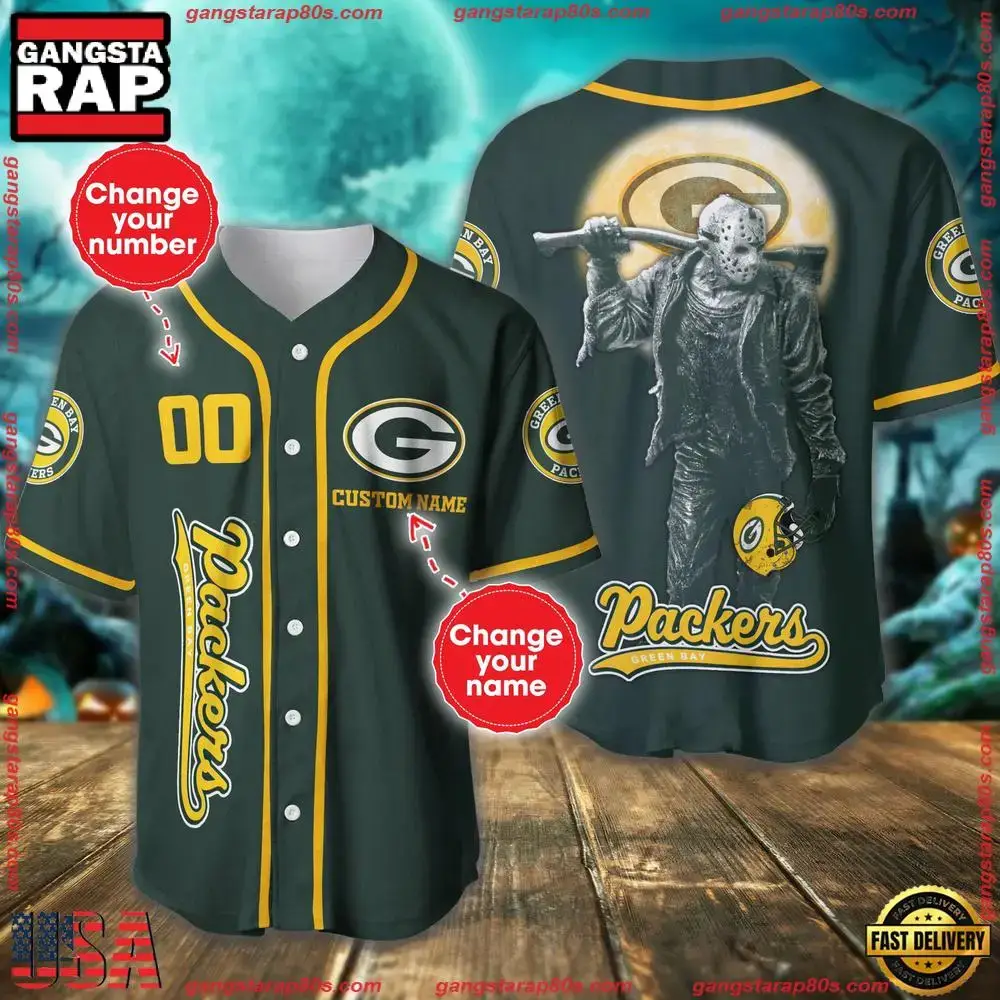 NFL Custom Name Number Green Bay Packers Horror 3D New Design Baseball Jersey Shirt Image