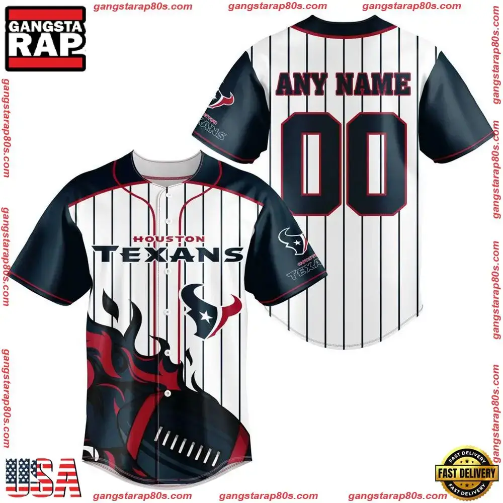 NFL Custom Name Number Houston Texans Baseball Jersey Shirt Image