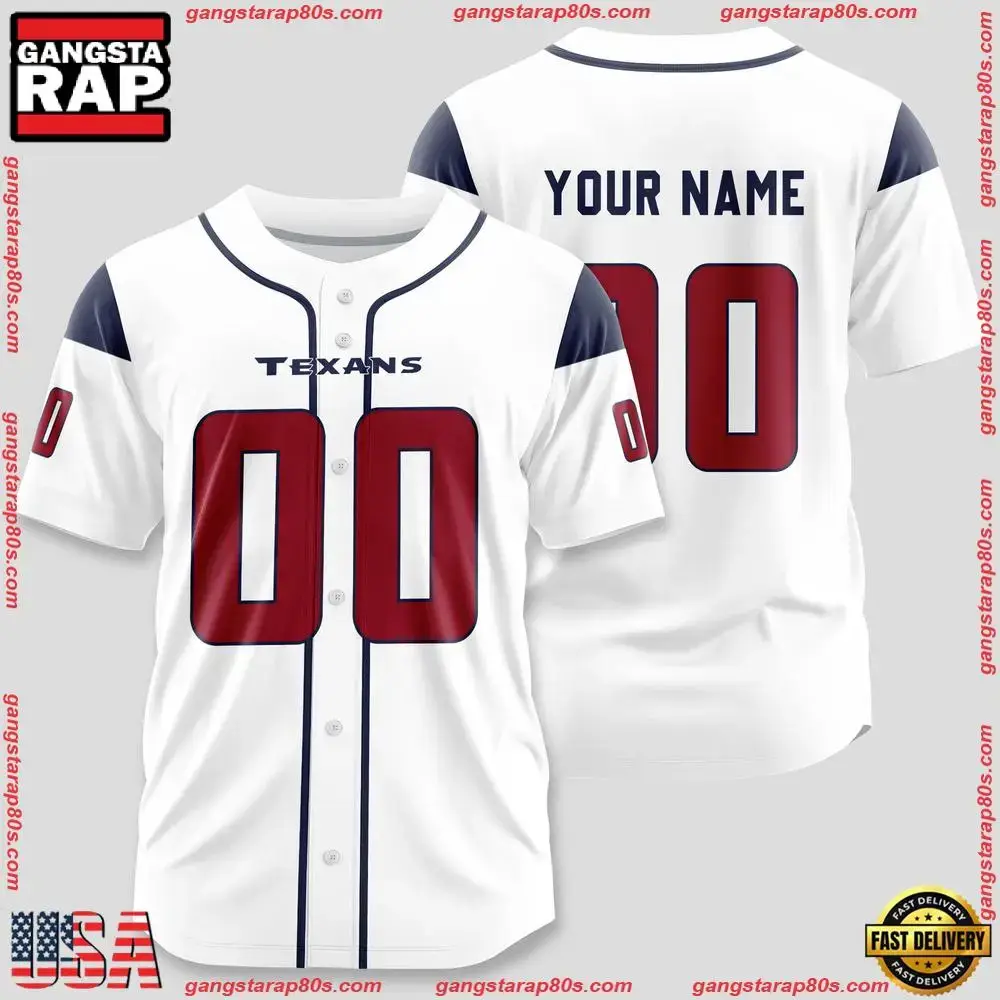 NFL Custom Name Number Houston Texans Design Baseball Jersey Shirt For Fans Image