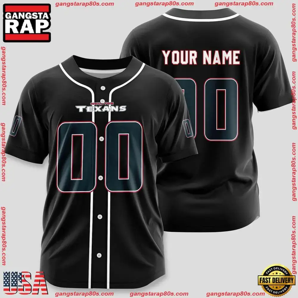 NFL Custom Name Number Houston Texans Design Baseball Jersey Shirt Image