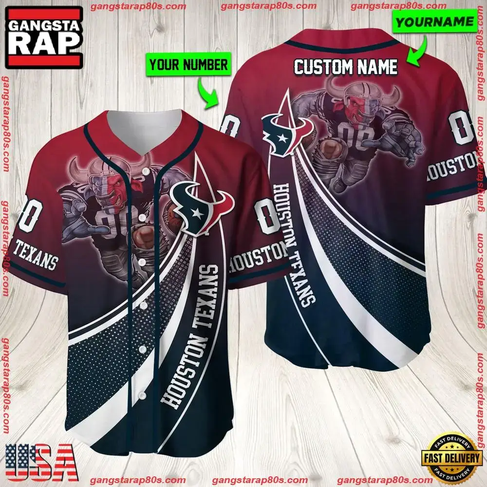 NFL Custom Name Number Houston Texans Mascot Football New Design Baseball Jersey Shirt Image