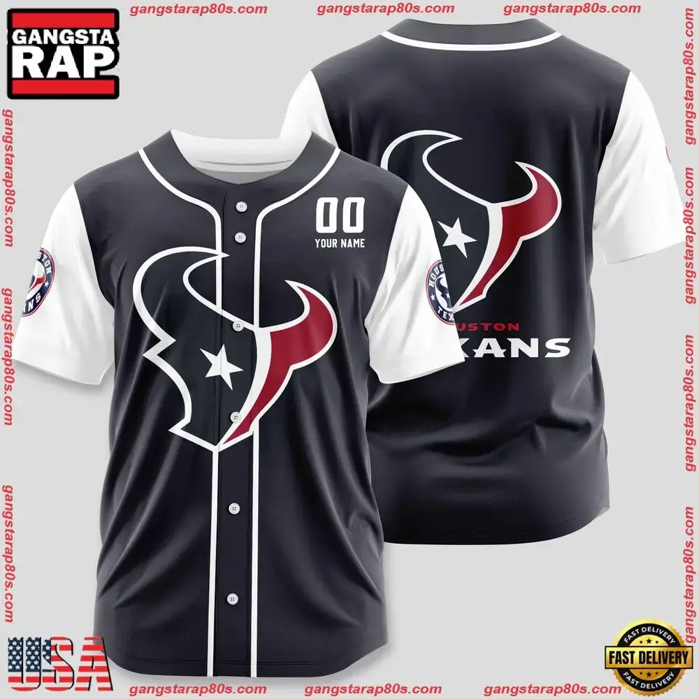 NFL Custom Name Number Houston Texans Team Baseball Jersey Shirt Image
