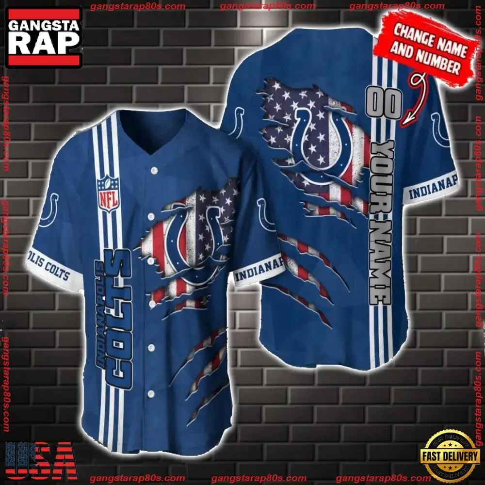 NFL Custom Name Number Indianapolis Colts America Flag New Design Baseball Jersey Shirt Gift For Fans Image