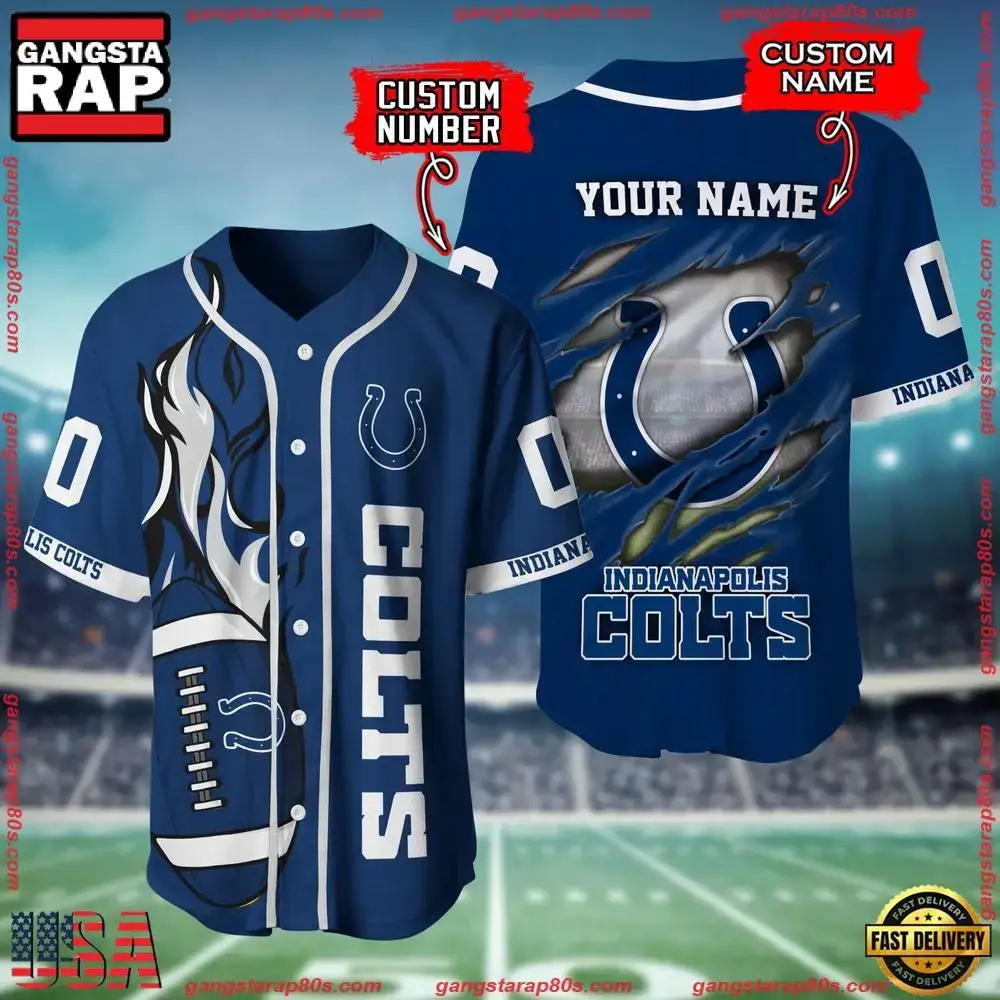 NFL Custom Name Number Indianapolis Colts Football Team Baseball Jersey Shirt Image