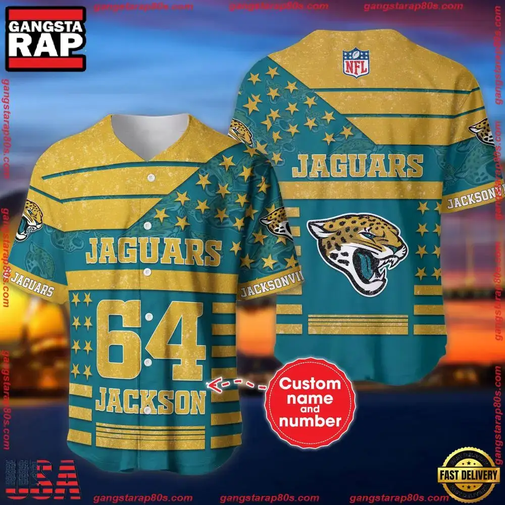 NFL Custom Name Number Jacksonville Jaguars American Flag New Design Baseball Jersey Shirt Image